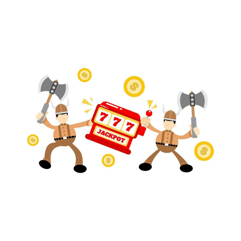 barbarian viking and casino slot game cartoon doodle flat design style vector illustration