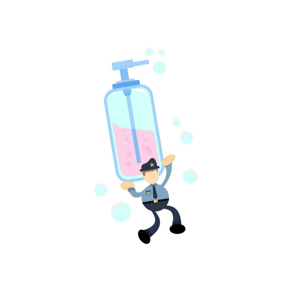 police and soap sanitizer hygene cartoon flat design illustration vector