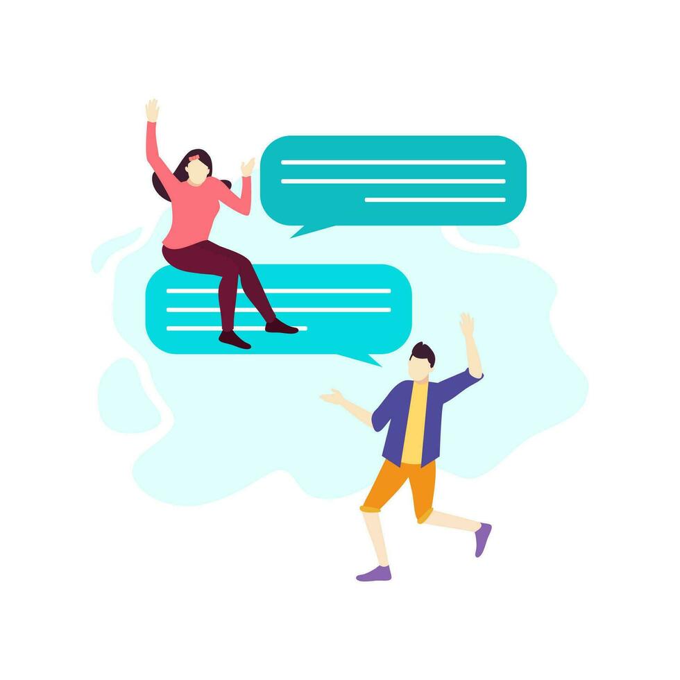 people talk chat using mobile phone people character flat design vector illustration