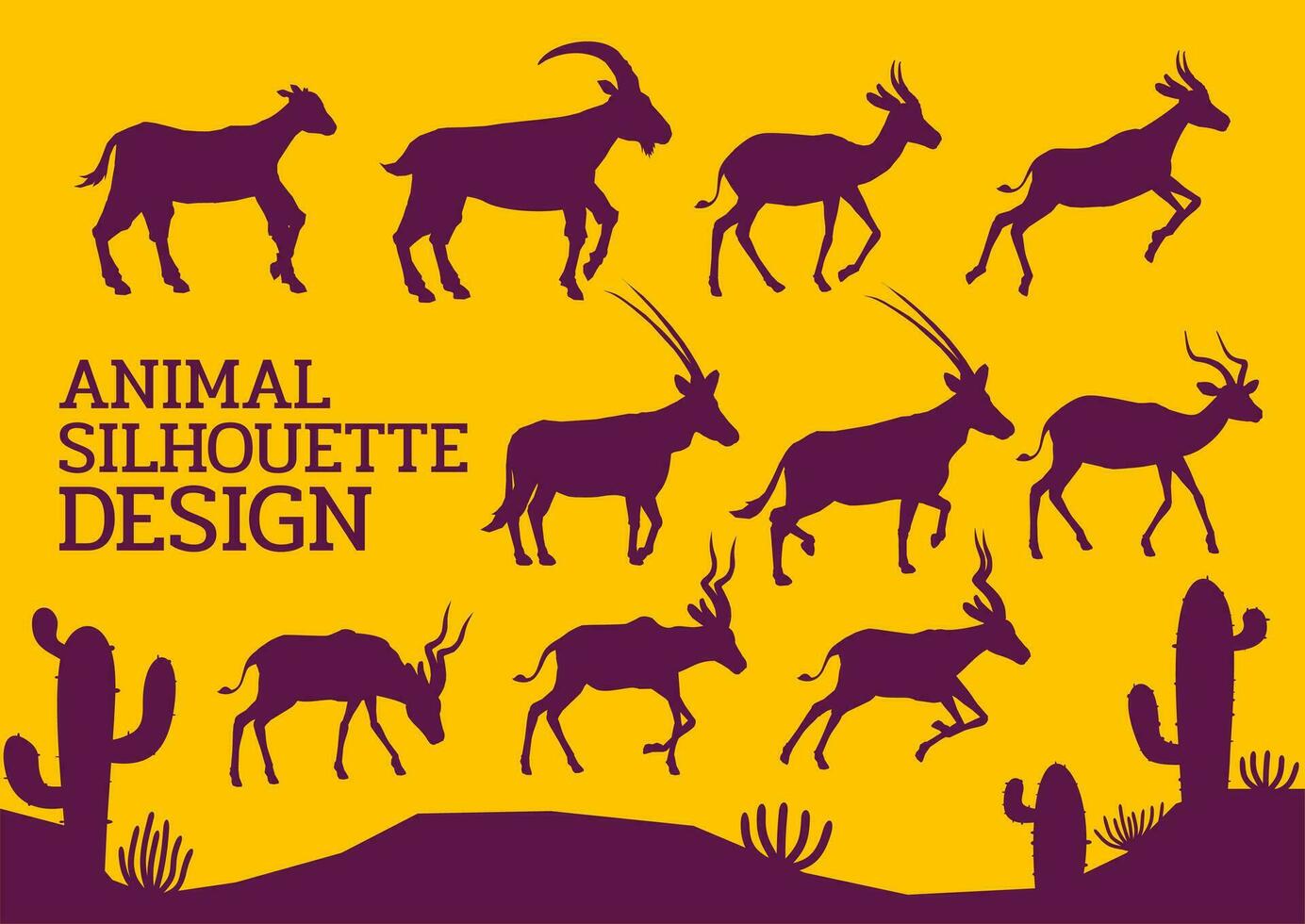 animal deer goat impala antelope wildlife Desert landscape set vector illustration