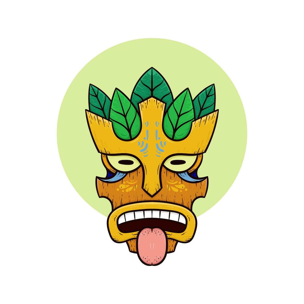 Tribal tiki masks Hawaiian totem culture vector wooden colored illustrations