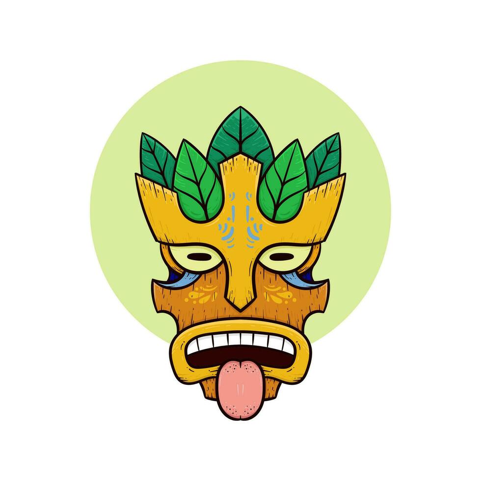 Tribal tiki masks Hawaiian totem culture vector wooden colored illustrations