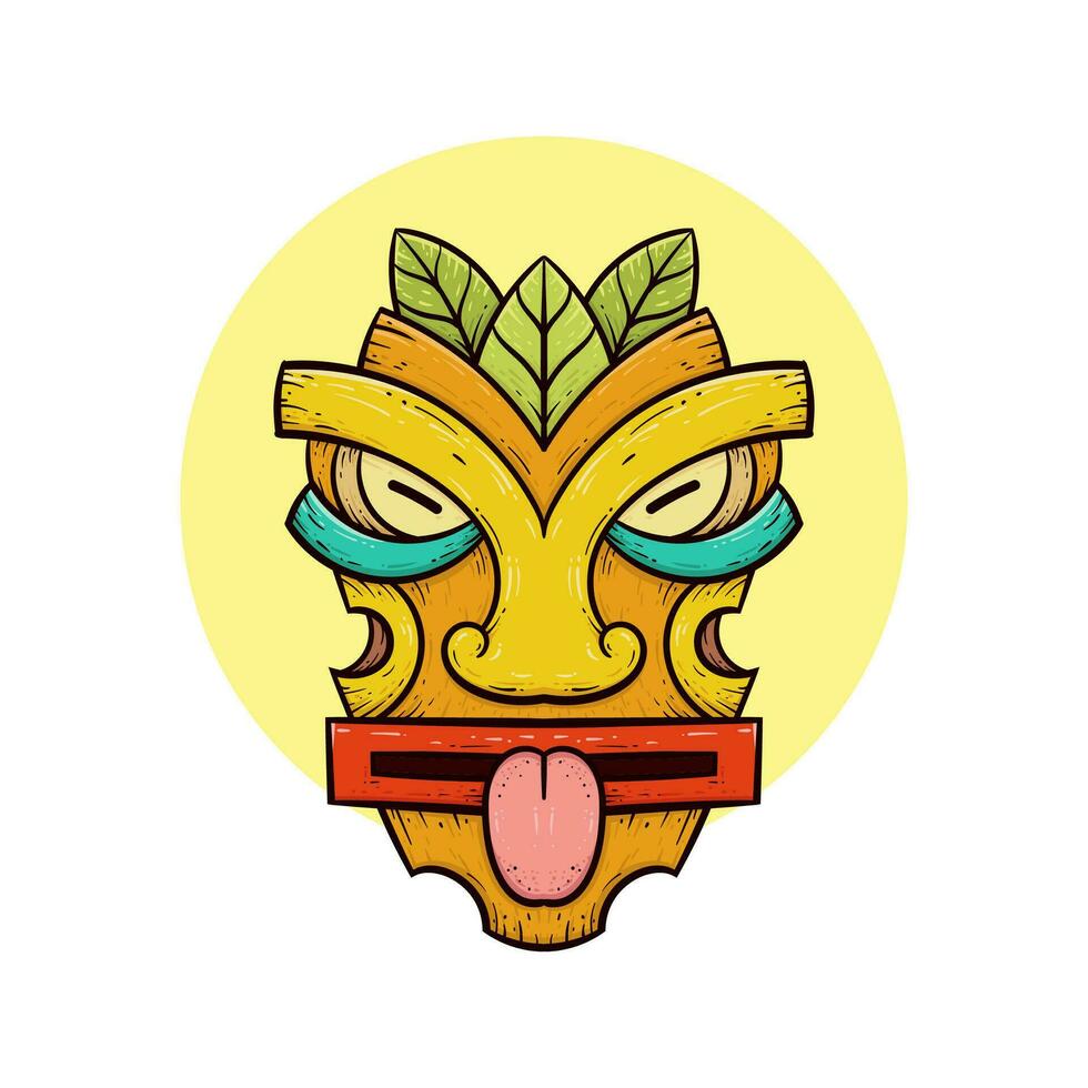 Tribal tiki masks Hawaiian totem culture vector wooden colored illustrations
