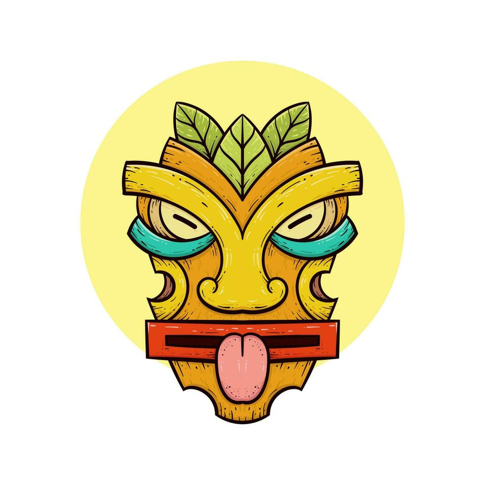 Tribal tiki masks Hawaiian totem culture vector wooden colored illustrations