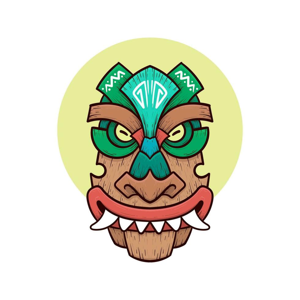 Tribal tiki masks Hawaiian totem culture vector wooden colored illustrations