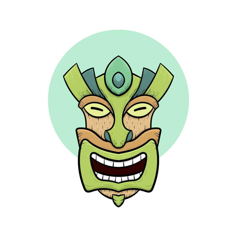 tribal tiki mascaras hawaiano tótem cultura vector de madera de colores ilustraciones