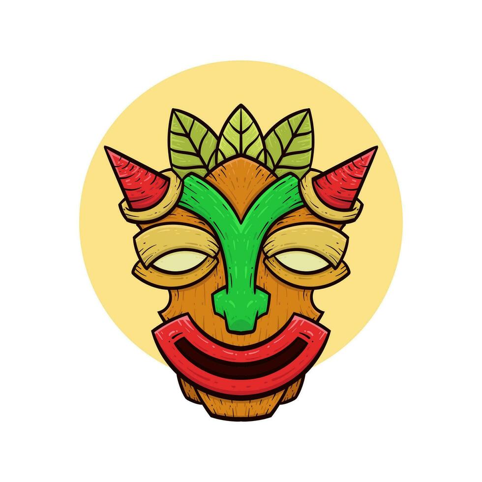 tribal tiki mascaras hawaiano tótem cultura vector de madera de colores ilustraciones