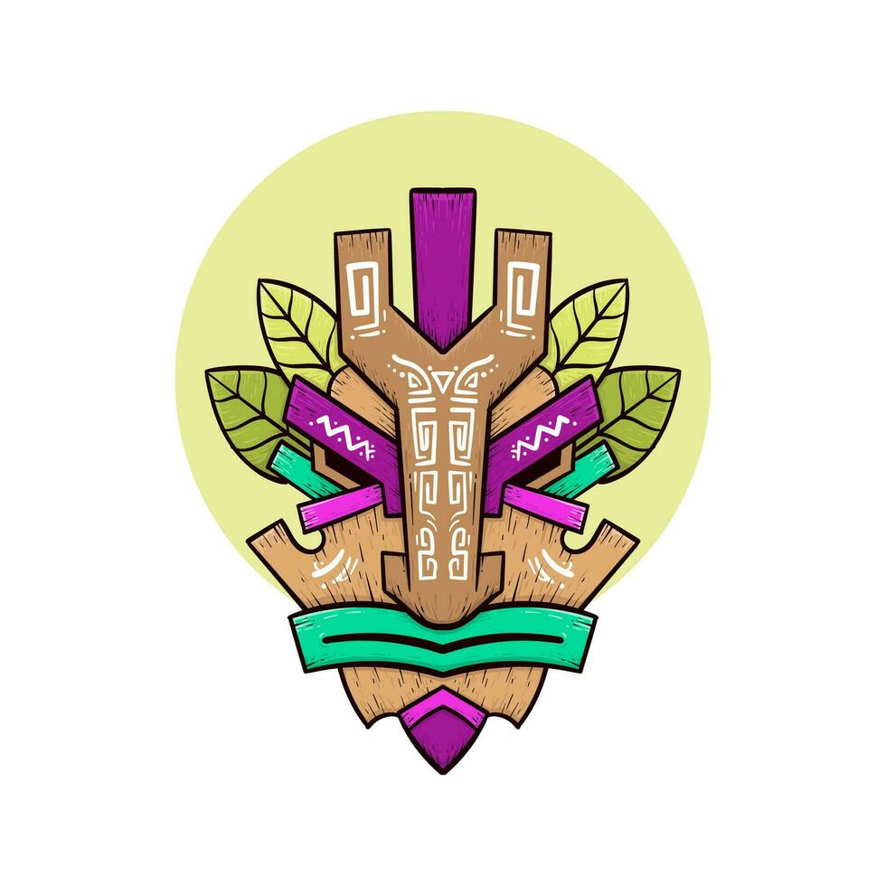 tribal tiki mascaras hawaiano tótem cultura vector de madera de colores ilustraciones