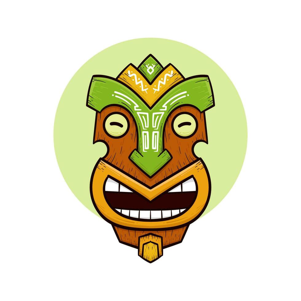 Tribal tiki masks Hawaiian totem culture vector wooden colored illustrations