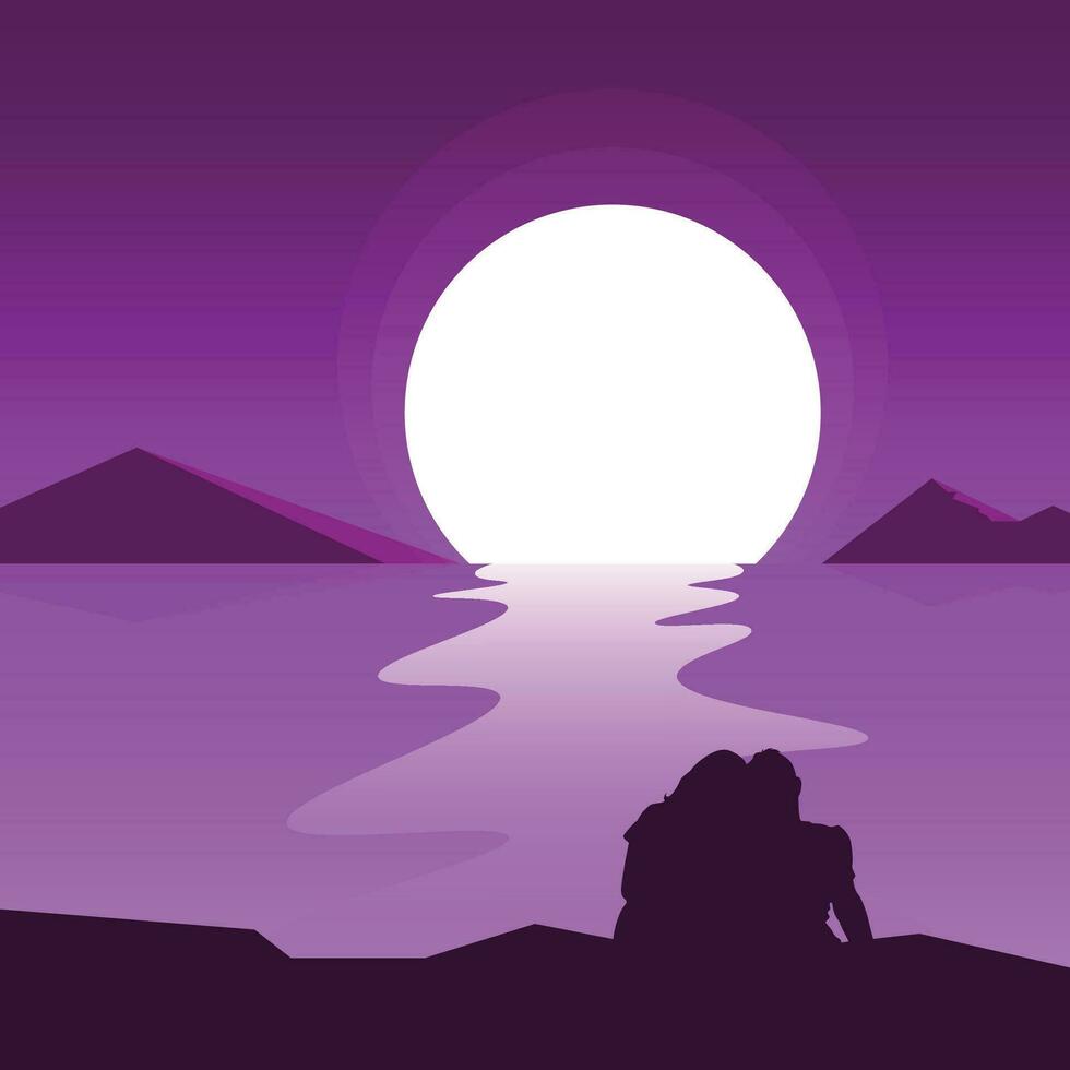 Romantic Couple on Sunset Vector Background Illustration
