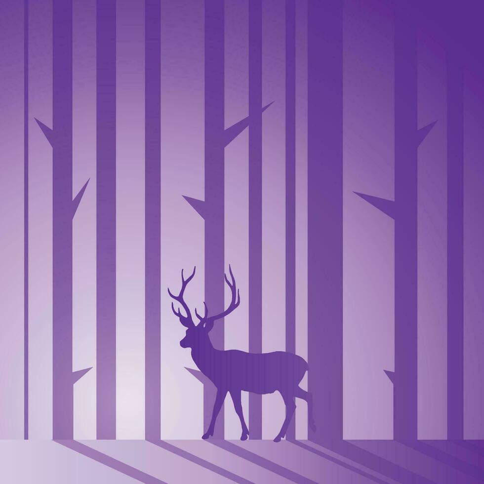 Deer in Forest Silhouettes Modern Vector Illustration