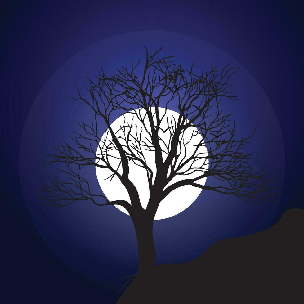 Moonlight Tree Silhouette Vector Illustration