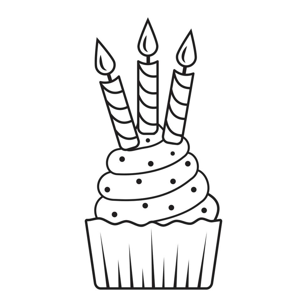 Birthday cake with a candle. Christmas or Easter muffin, cupcake for the anniversary. vector