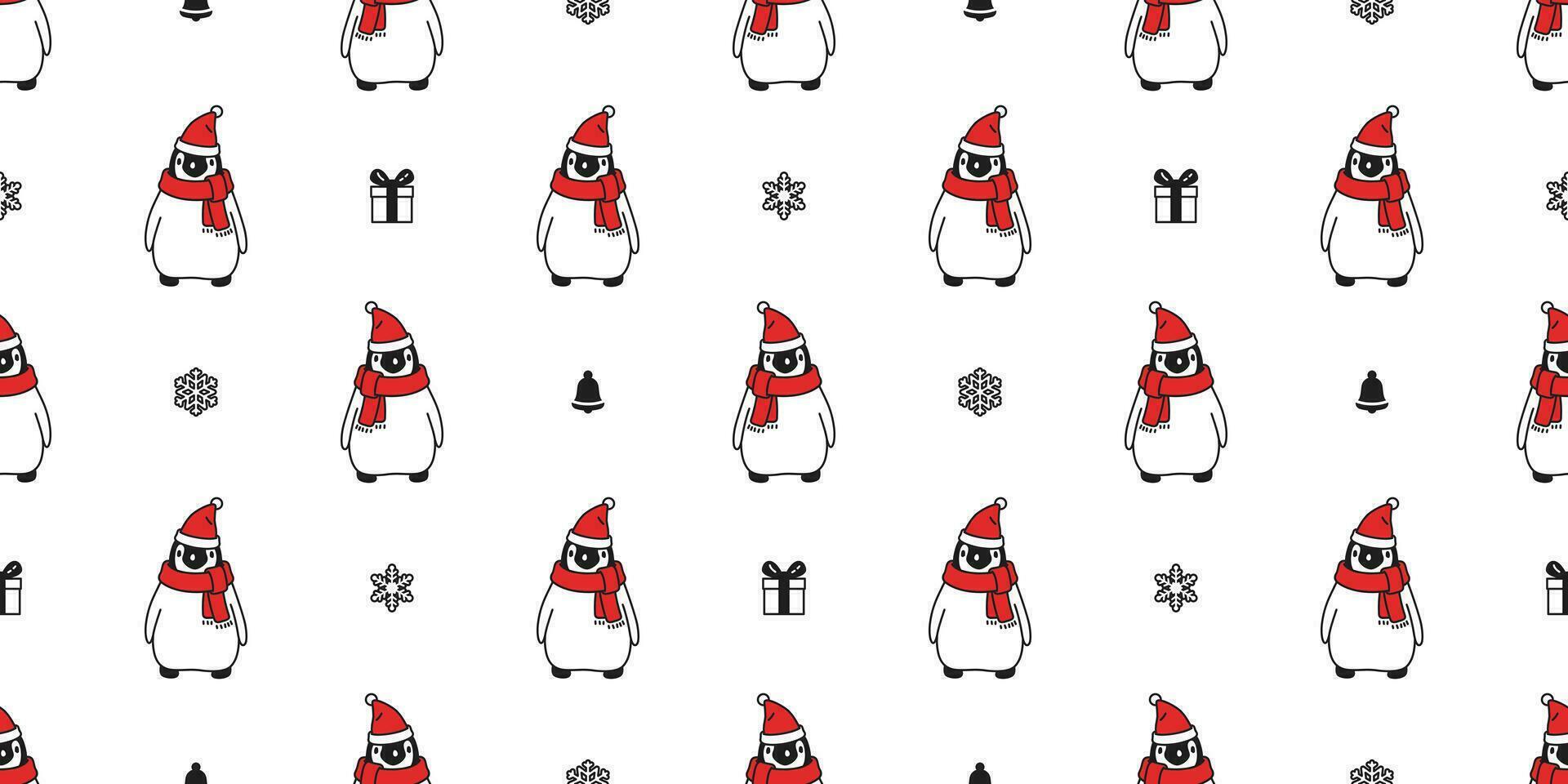 penguin seamless pattern Christmas vector Santa Claus snowflake birthday gift box scarf isolated repeat wallpaper tile background cartoon illustration design