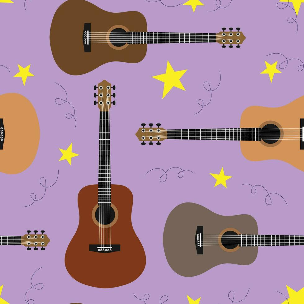 vector sin costura modelo con guitarras y estrellas. musical antecedentes con guitarras