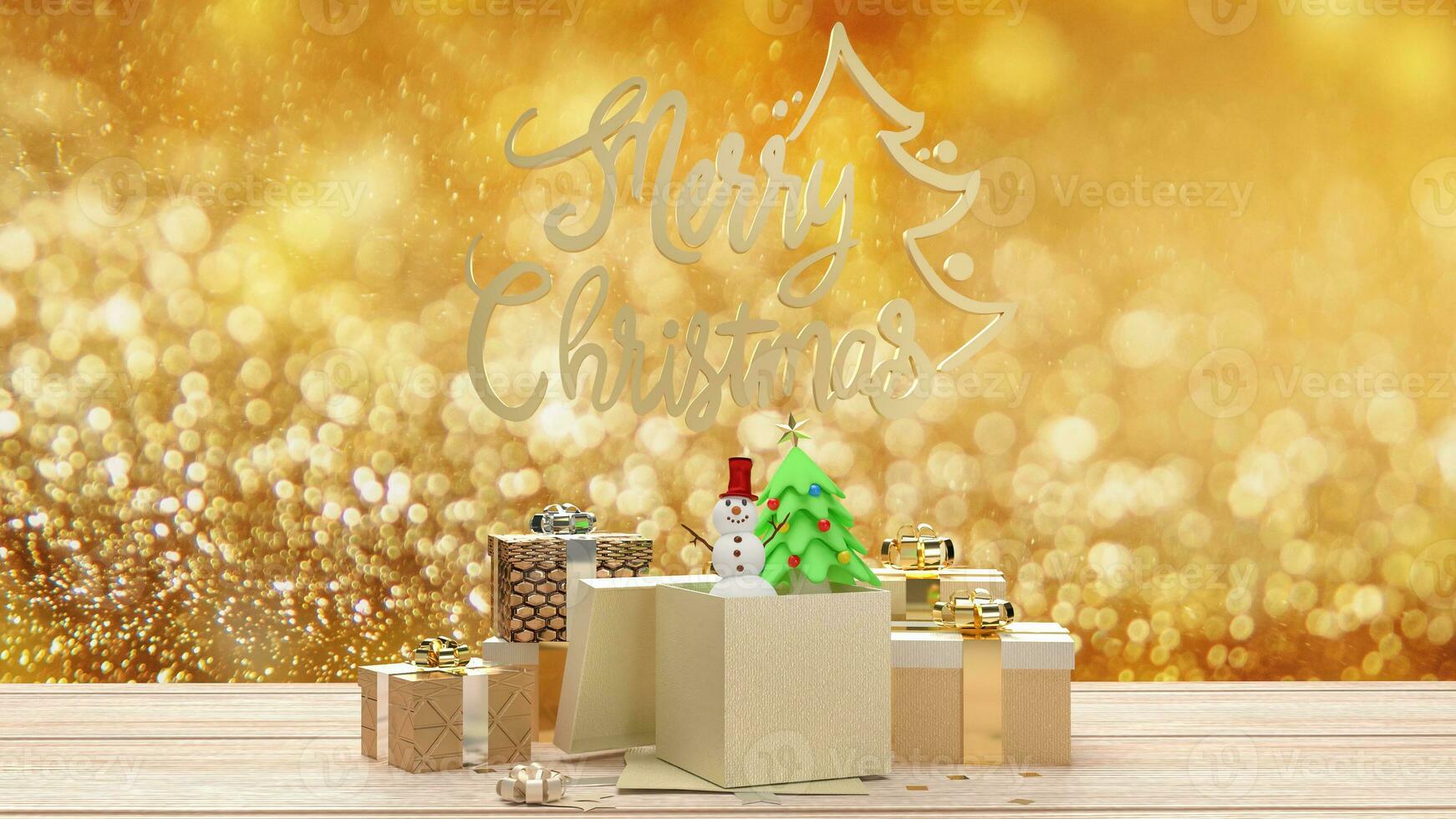 The Gold text and gift box for Christmas or Holiday concept 3d rendering photo