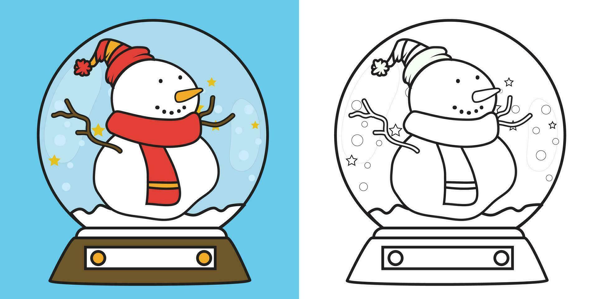 Merry Christmas coloring page. Hand drawn vector illustration. Coloring book pages for adults and kids. Coloring snow globe. Vector file.