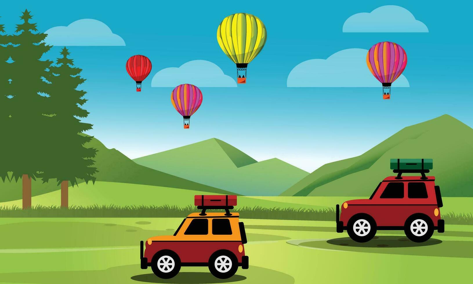 adventure car and balloon air vector