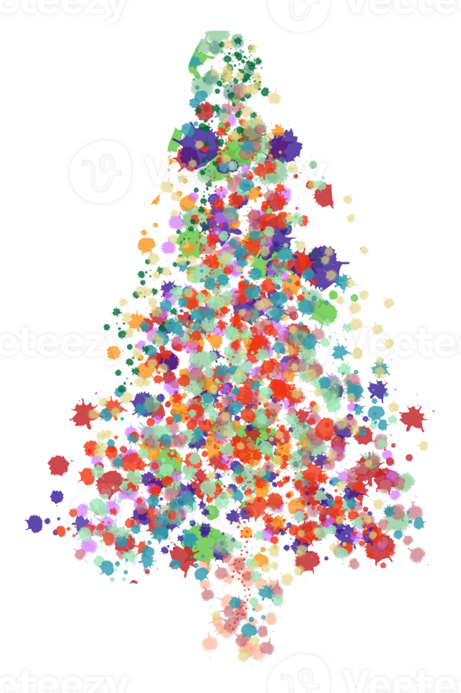 christmas tree made of colorful stars, abstract colorful paint splash Christmas tree png