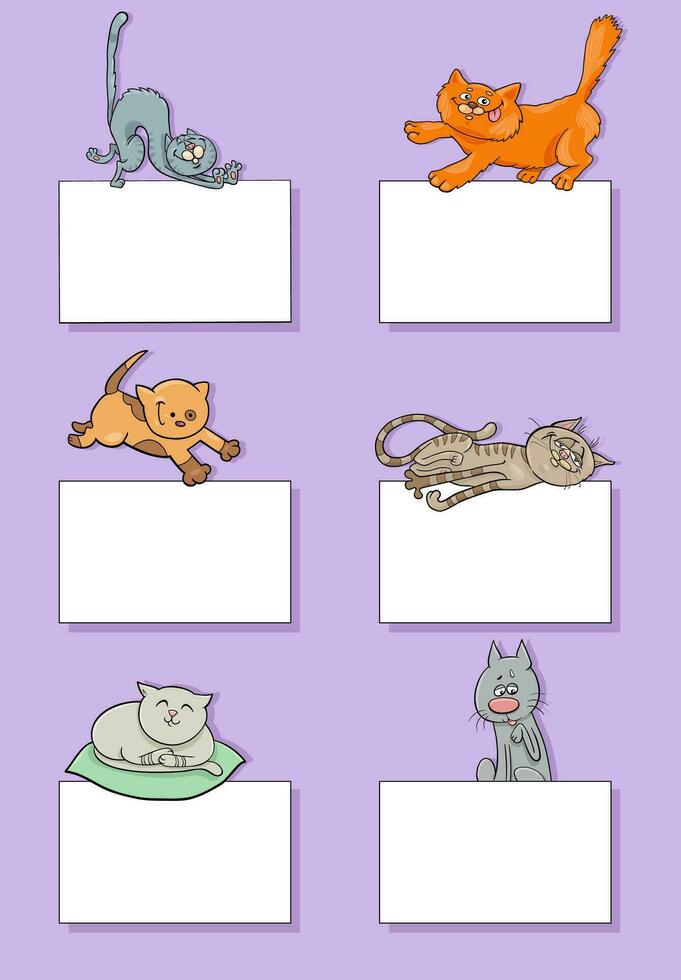 cartoon cats and kittens with cards design set vector