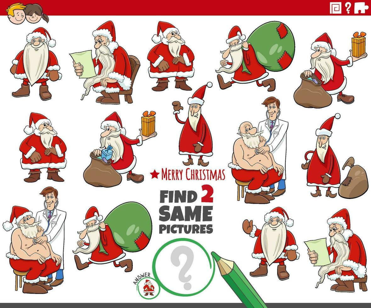 find two same cartoon Santa Claus characters vector