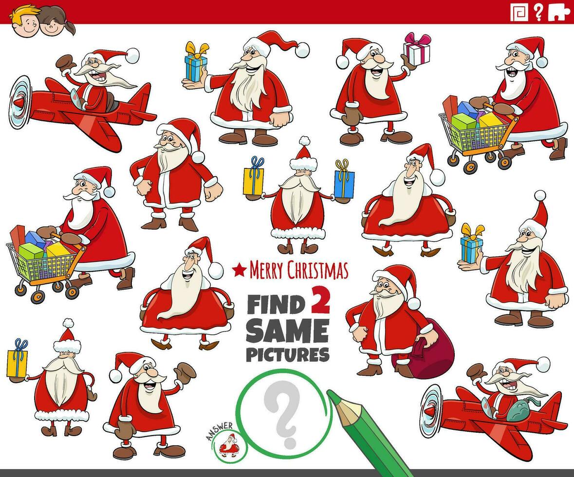 find two same cartoon Santa Claus characters vector