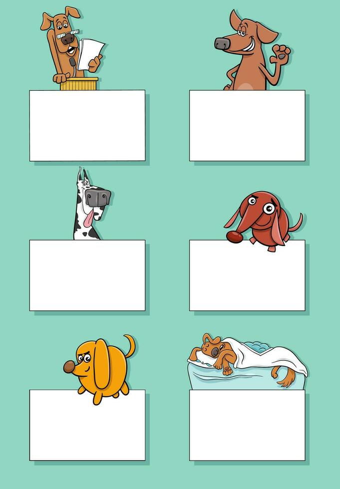 cartoon dogs and puppies with blank cards design set vector