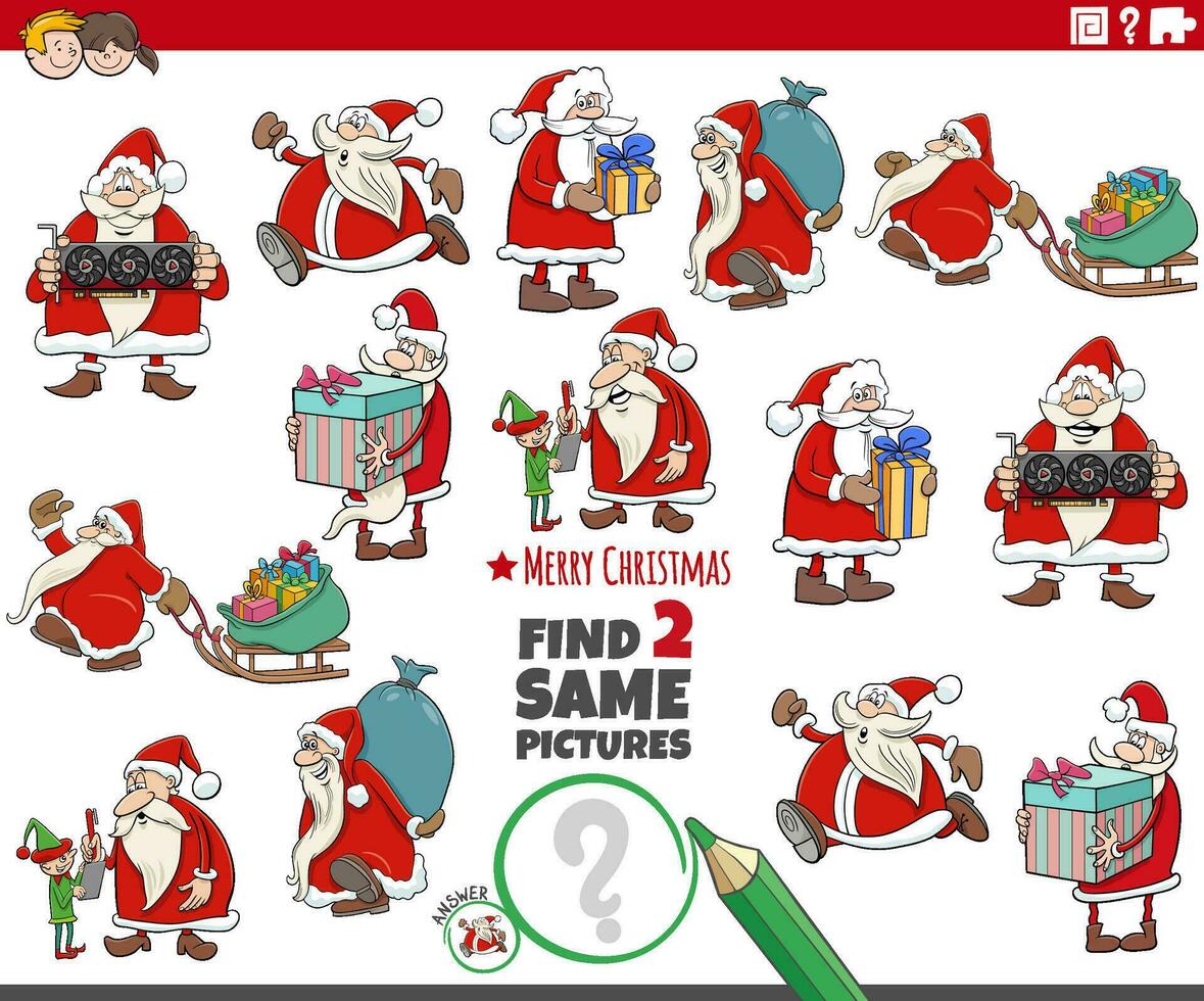 find two same Santa Claus characters activity vector