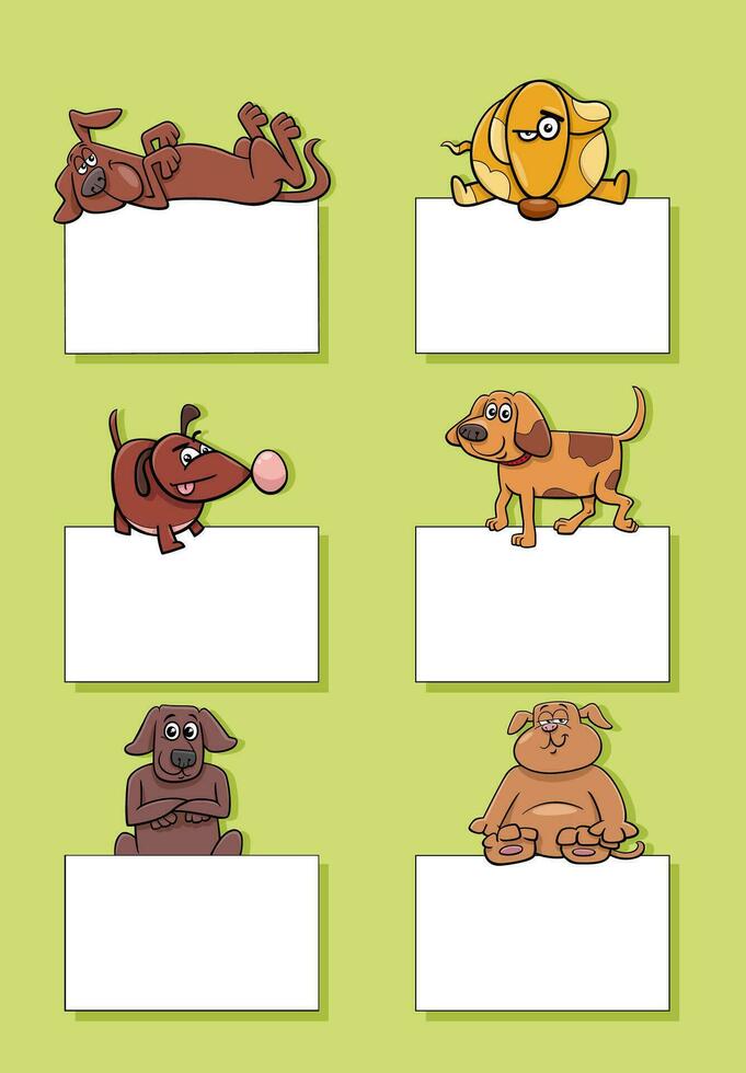 cartoon dogs and puppies with blank cards design set vector