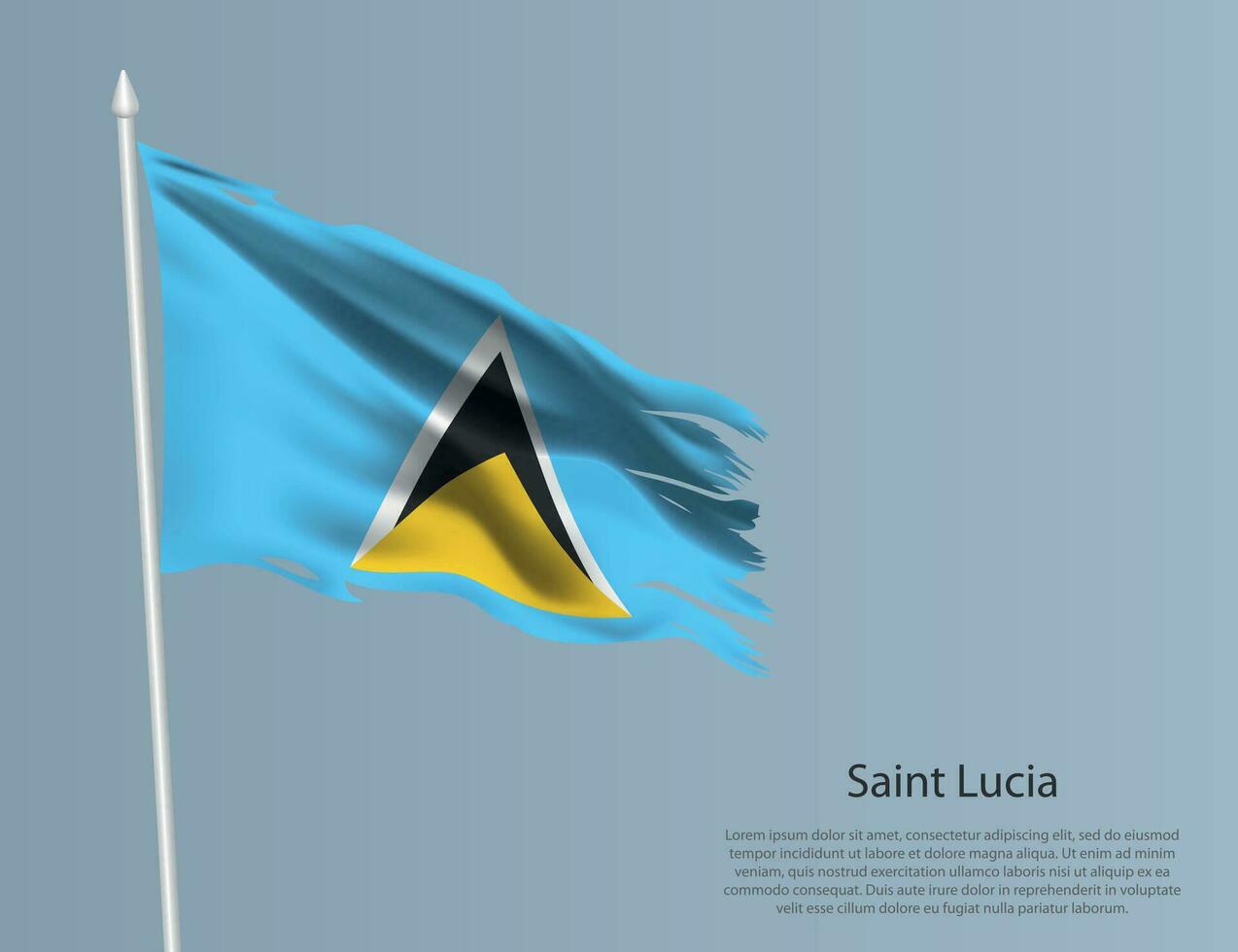 Ragged national flag of Saint Lucia. Wavy torn fabric on blue background. vector