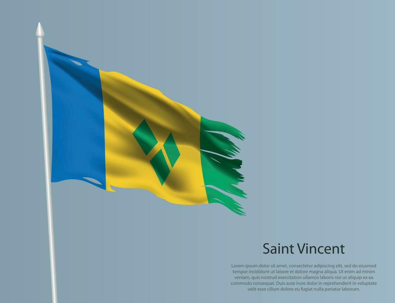 harapiento nacional bandera de Santo Vicente ondulado Rasgado tela en azul antecedentes. vector