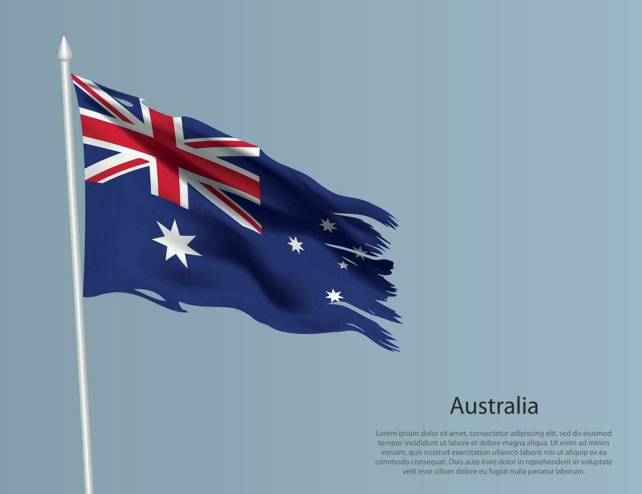 Ragged national flag of Australia. Wavy torn fabric on blue background. vector