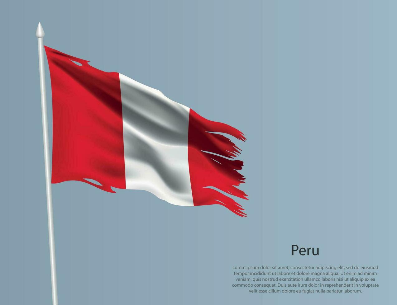 Ragged national flag of Peru. Wavy torn fabric on blue background. vector