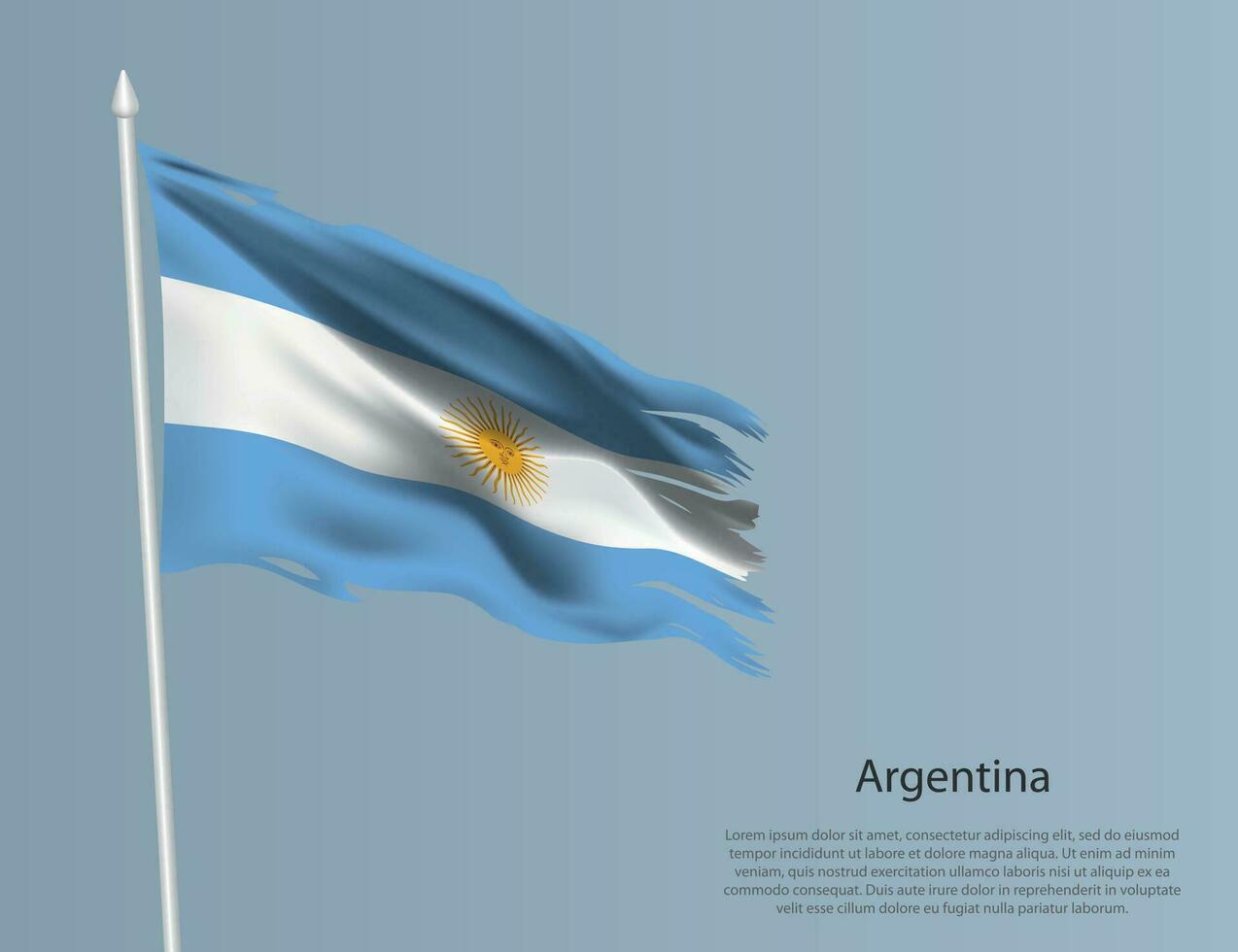 Ragged national flag of Argentina. Wavy torn fabric on blue background. vector