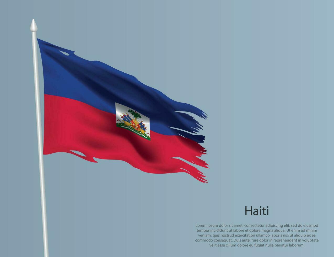 harapiento nacional bandera de Haití. ondulado Rasgado tela en azul antecedentes. vector