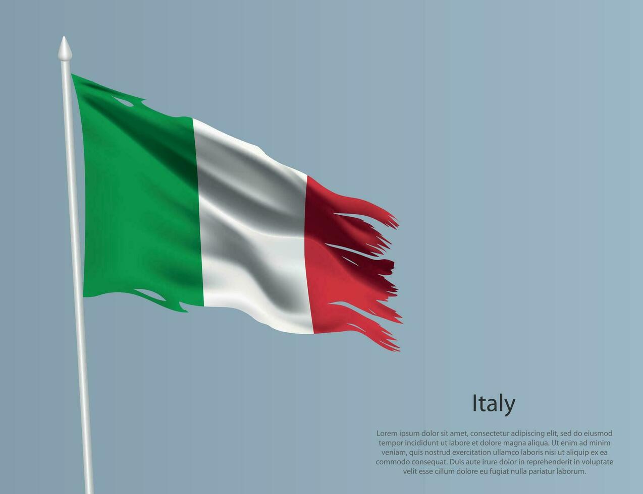 Ragged national flag of Italy. Wavy torn fabric on blue background vector