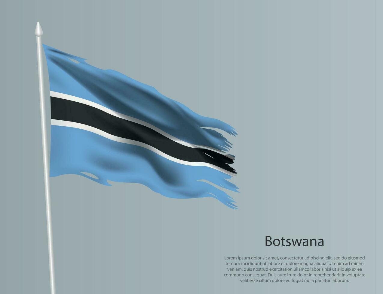 Ragged national flag of Botswana. Wavy torn fabric on blue background vector