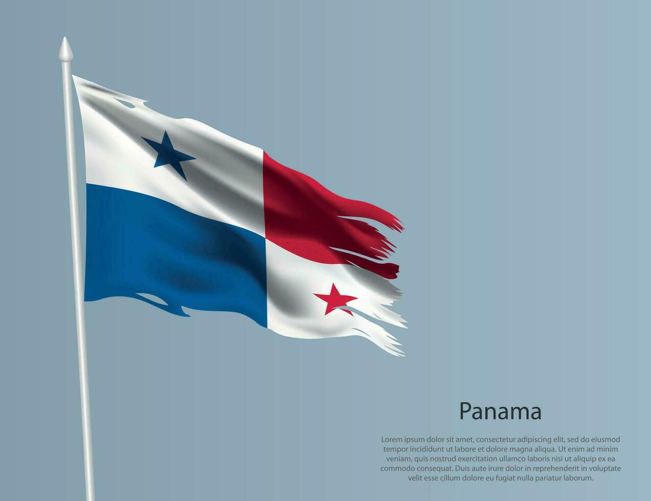 Ragged national flag of Panama. Wavy torn fabric on blue background. vector