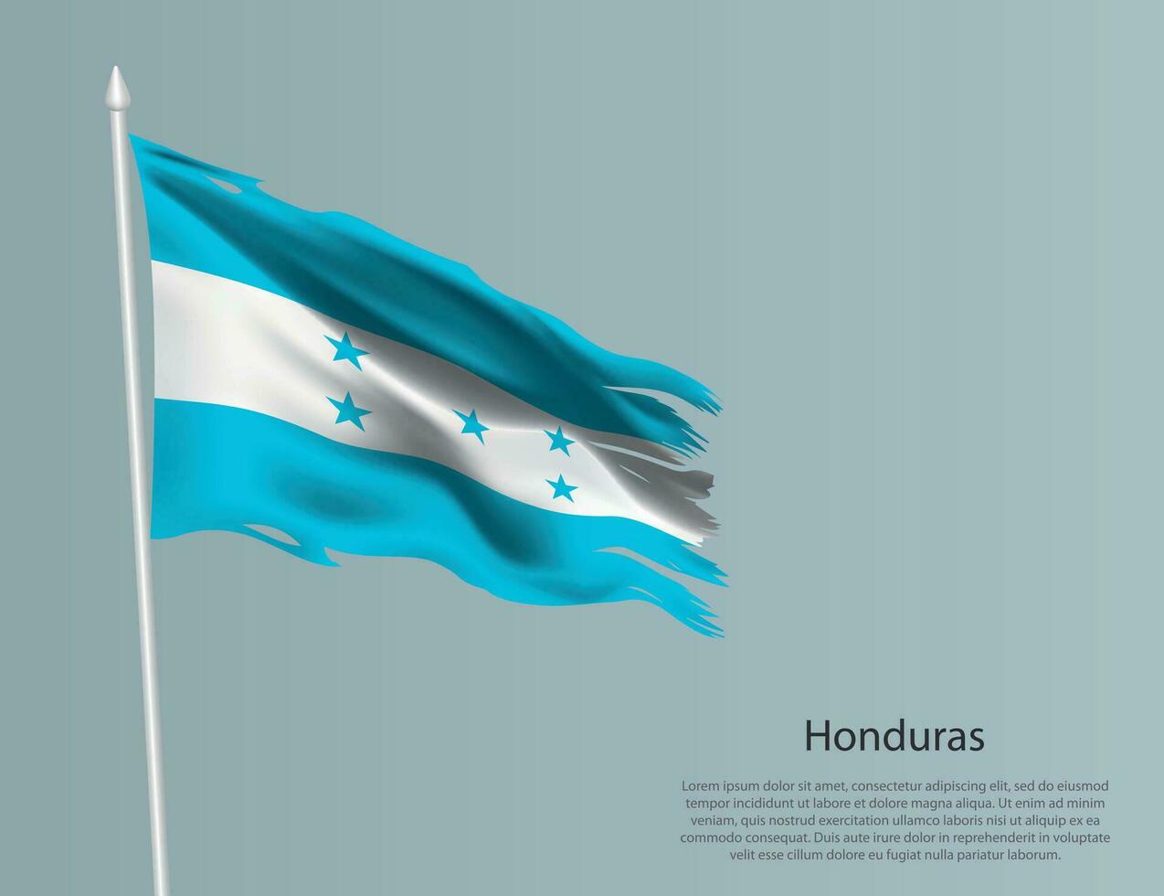 Ragged national flag of Honduras. Wavy torn fabric on blue background. vector