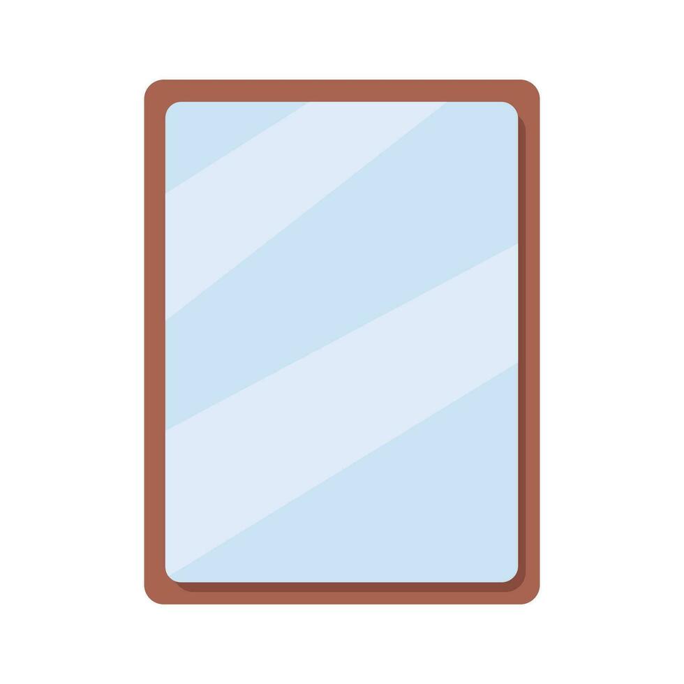 Rectangular mirror in wooden frame vector