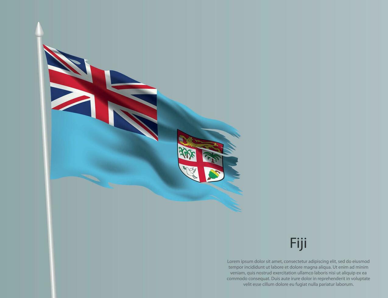 Ragged national flag of Fiji. Wavy torn fabric on blue background. vector
