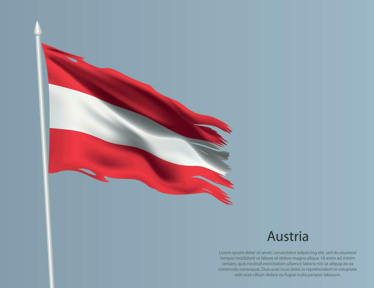 Ragged national flag of Austria. Wavy torn fabric on blue background vector