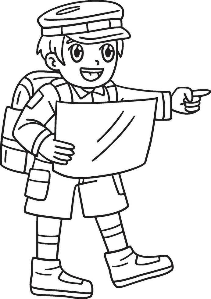 Camping Camper with Map Isolated Coloring Page vector