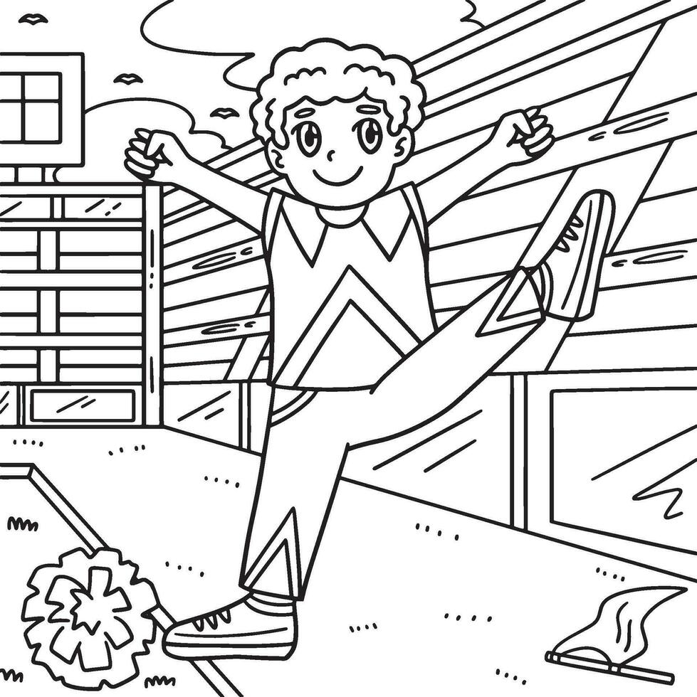 Cheerleader Boy Raising One Leg Coloring Page vector