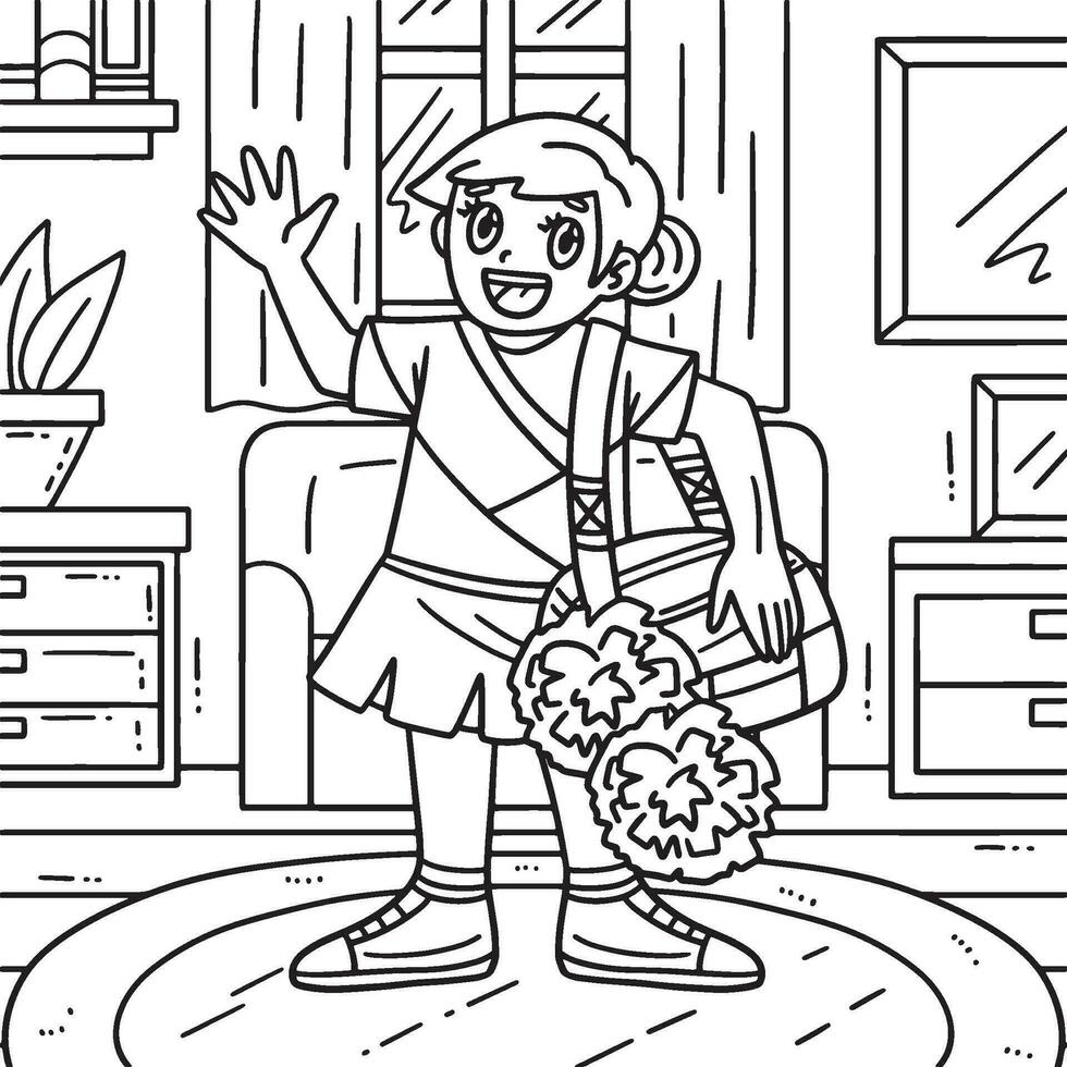 Cheerleader Girl with Sports Bag Coloring Page vector