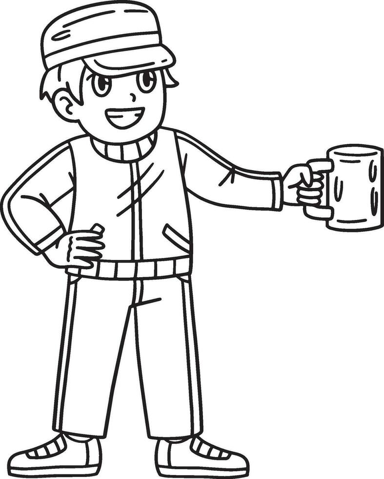 Camping Camper Holding Mug Isolated Coloring Page vector