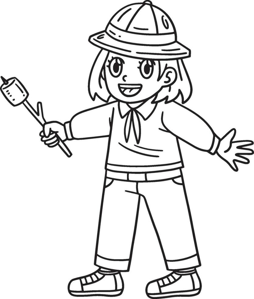 Camping Camper Girl with Marshmallows Isolated vector