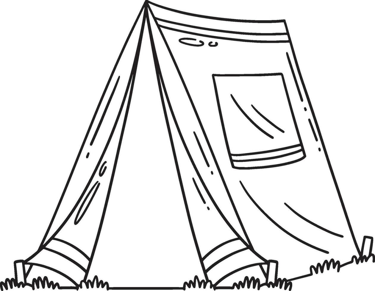 Camping, Tent Isolated Coloring Page for Kids vector