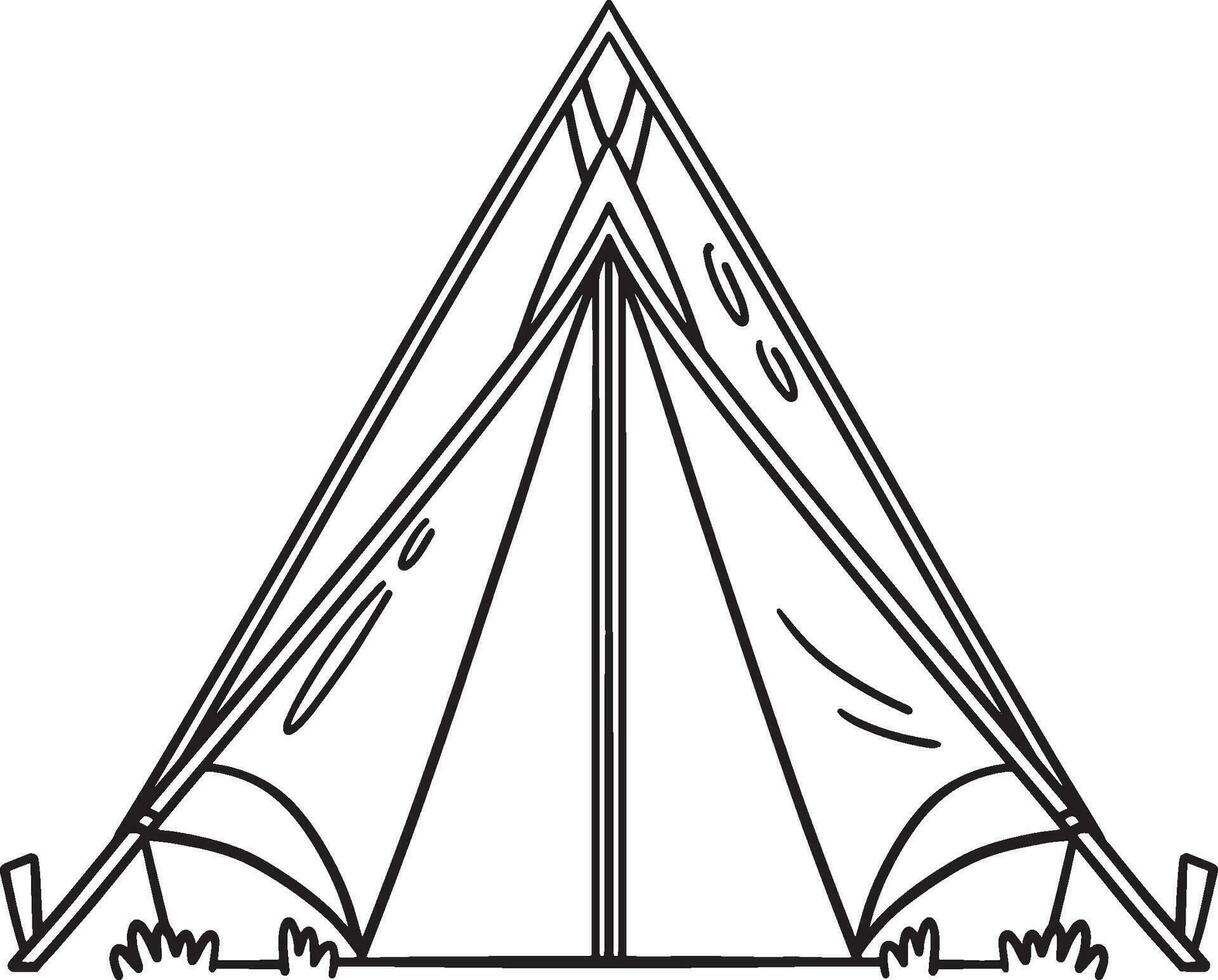 Camping, Tent Isolated Coloring Page for Kids vector