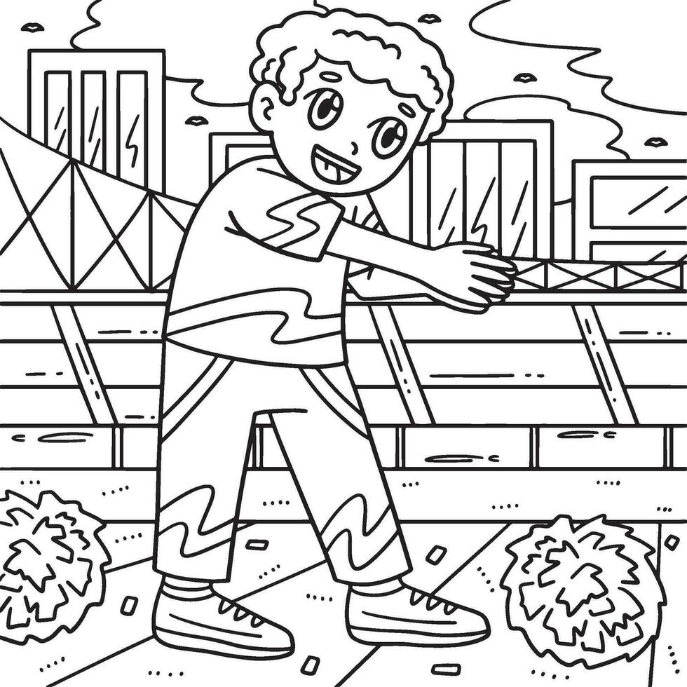 Cheerleader Boy in Clapping Pose Coloring Page vector